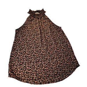 White Birch Made in USA Black Floral Print Silky Feel Sleeveless Cami Blouse S